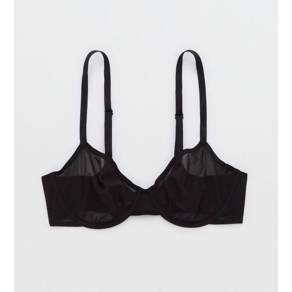 Aerie Smoothez Mesh Unlined Bra Black Size 34C NWT